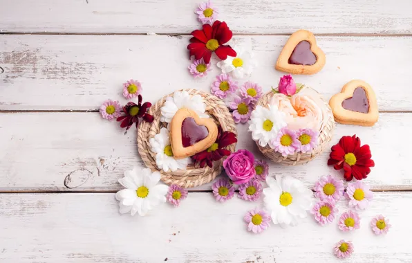 Love, flowers, holiday, heart, roses, heart, cookies, hearts