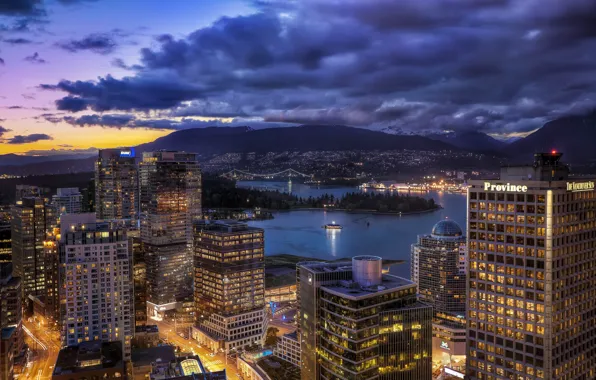 Building, Canada, panorama, Vancouver, Canada, night city, Vancouver