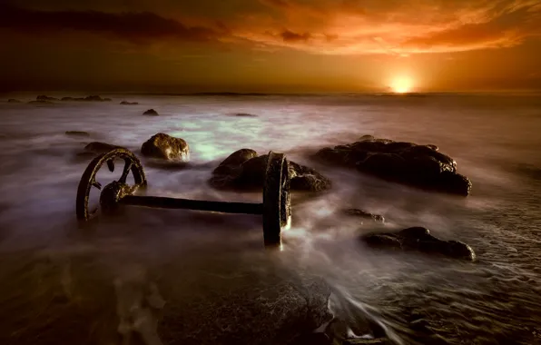 Sea, sunset, nature, shore