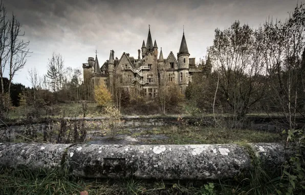 Landscape, castle, fountain