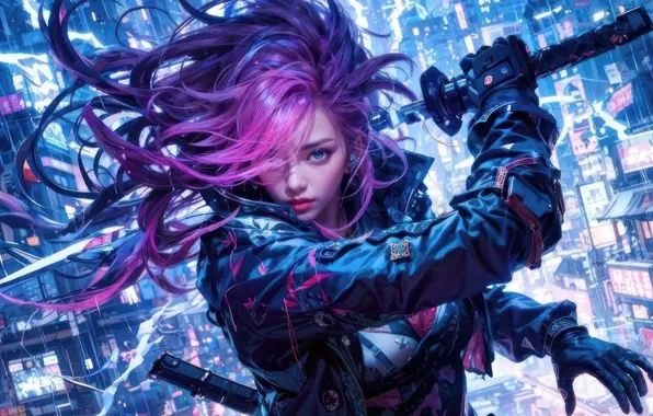 Girl, Art, Anime, Katana, Anime Girl, AI Art, Ai Generated
