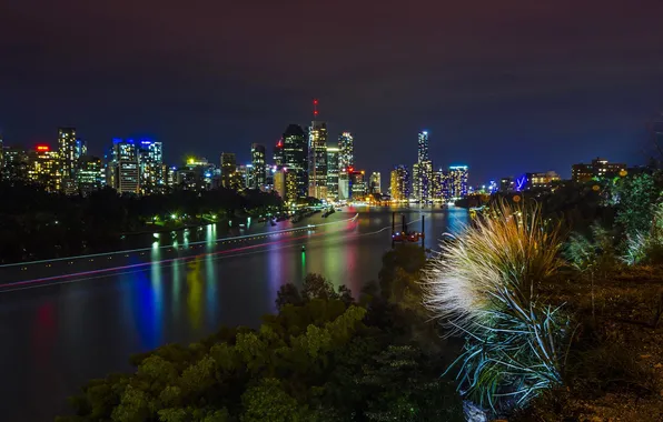 Picture night, lights, river, shore, home, Australia, Melbourne
