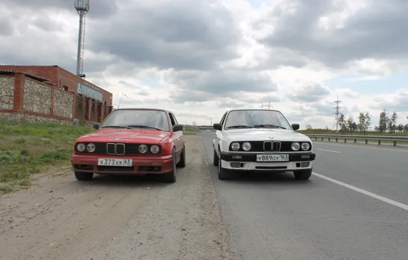 Road, BMW, BMW, white, red, E30