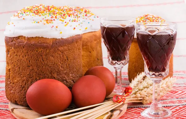Wine, glasses, Easter, cake, eggs