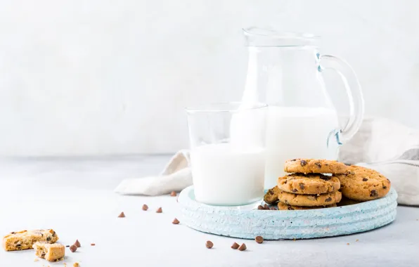 Glass, milk, cookies, pitcher, tray, oat, Iryna Melnyk