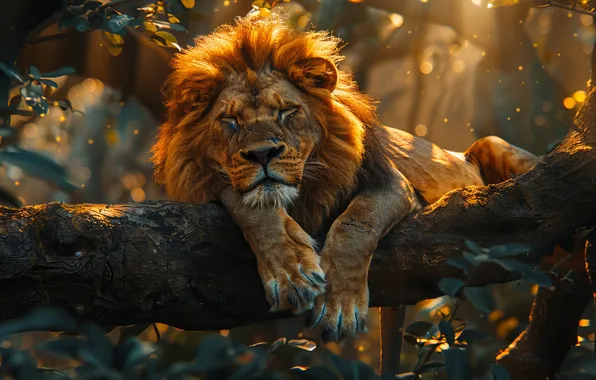 Sleeping, Leo, Predator, Digital art, Big cat, AI art, The Art of Artificial Intelligence, Neural …