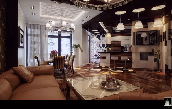 Curtains, table, the room, decanter, Studio