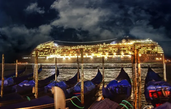 Picture night, ship, Italy, Venice, Italy, night, gondola, Venice