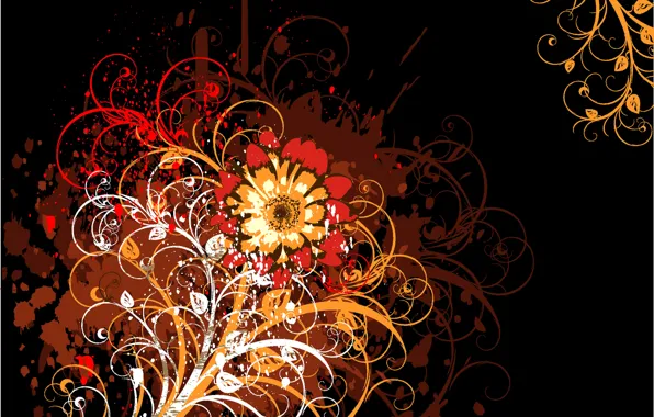Picture flowers, abstraction, pattern, black background
