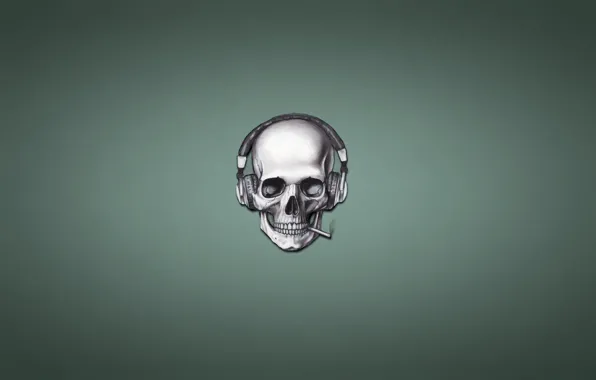 Picture smoke, skull, headphones, cigarette, skeleton