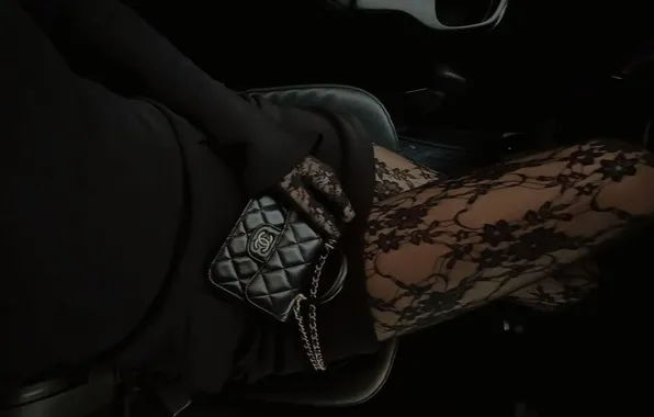 Girl, tights, slender legs, chanel handbag