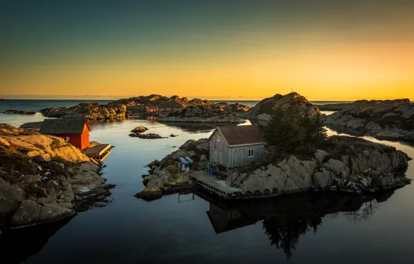 Picture sea, sunset, rocks, home, pierce, tires, sea, sunset