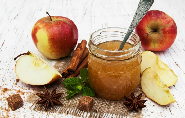Apples, sugar, cinnamon, jam, spices, jar, Anis, Olena Rudo