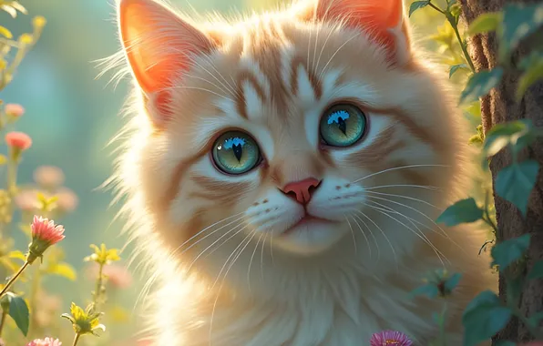 Cat, look, pose, kitty, face, AI art, neural network