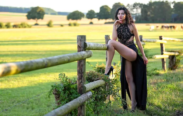 Model, Heels, Pose, Guenter Stoehr, Beautiful Legs, In The Fields, Woman Outside