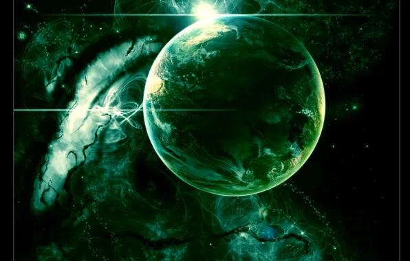 Picture lights, green, planet, Sci Fi
