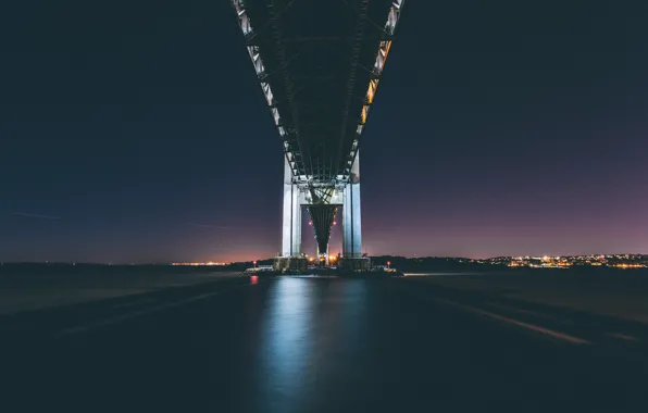 Night, lights, reflection, river, New York, mirror, United States, The Verrazano Bridge
