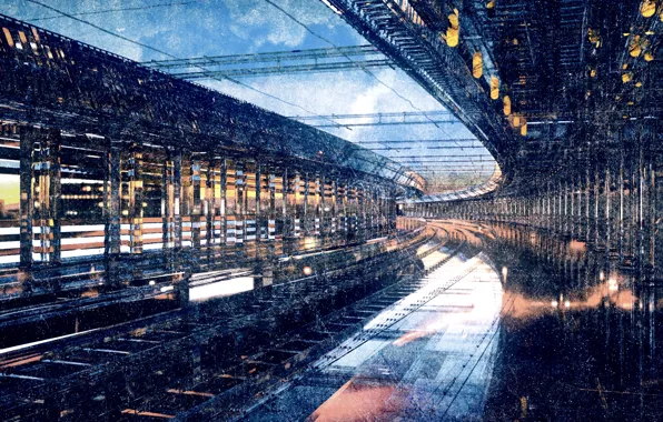 The sky, rails, station