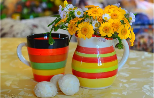 Mug, Vase, Flowers, Flowers, Cookies, Vase