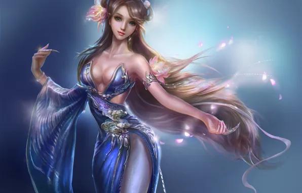 Girl, decoration, flowers, background, art, rongrong wang, rong rong