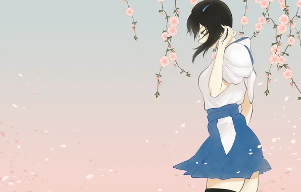 Girl, anime, petals, art, shoukaki, earthean, flowers. Sakura