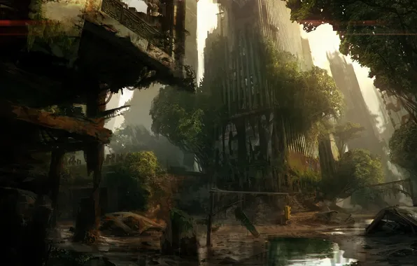 Trees, the city, Apocalypse, swamp, ruins, Crysis 3