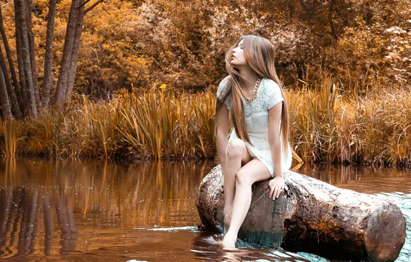 Girl, nature, river