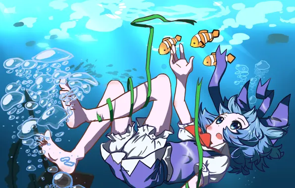 Water, fish, tape, girl, Touhou