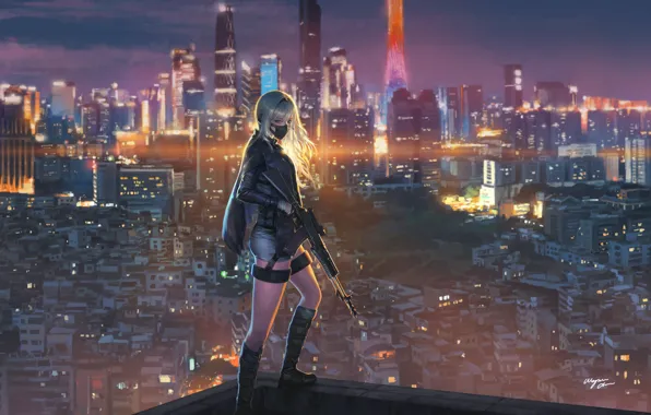 Girl, the city, weapons, mask, shooter