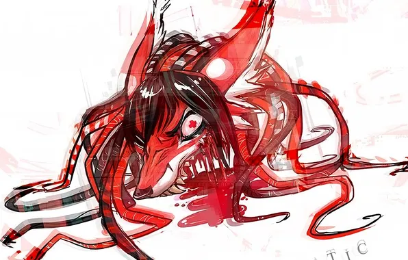 Abstraction, blood, figure, teeth, art, Fox, interference, furry