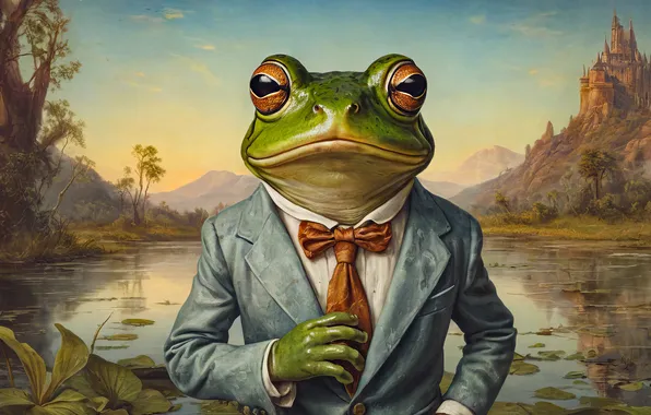 Look, mountains, nature, pond, rocks, frog, portrait, legs