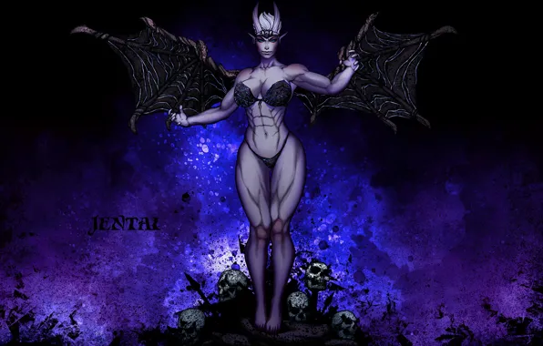 Wallpaper vampire, girl, wings, art, chest, jentai