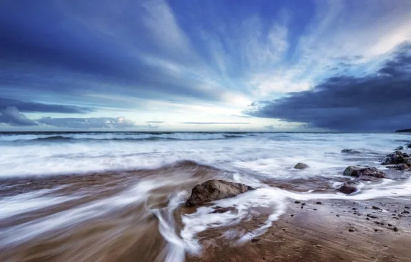 Sea, wave, the sky, clouds, coast