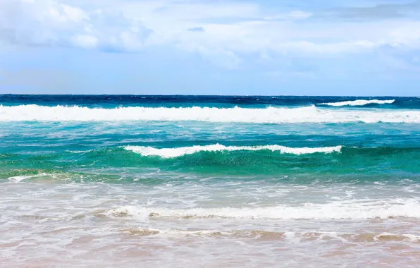 Sea, wave, summer, the sky, clouds, shore, horizon, surf