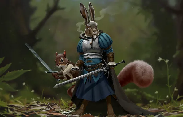 Forest, animals, hare, protein, Weapons, armor