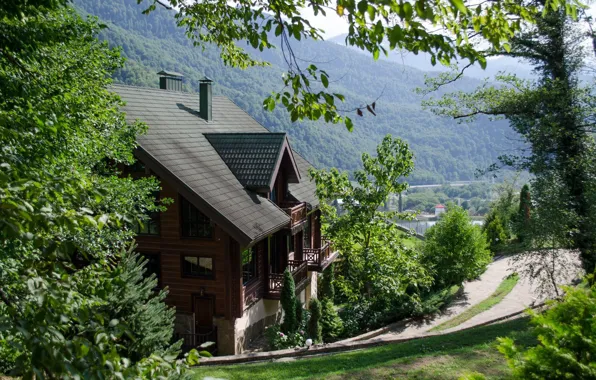 Nature, Mountains, Trees, House, House, Nature, Mountains, Sochi