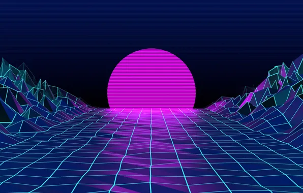 The sun, Mountains, The moon, Neon, Graphics, Electronic, Synthpop, Darkwave