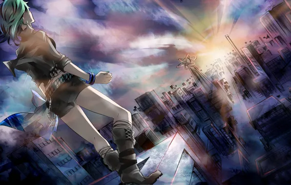 Girl, light, the city, home, anime, art, vocaloid, Vocaloid