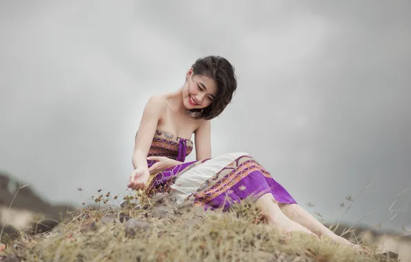 Girl, nature, background, Asian