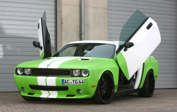 Tuning, door, Dodge, green, Dodge, Challenger, rear view, tuning