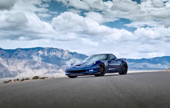 Picture the sky, clouds, mountains, blue, Z06, corvette, Chevrolet, chevrolet