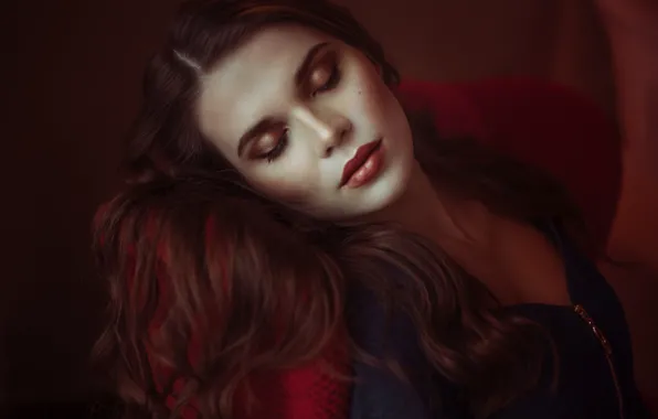 Girl, face, mood, hair, makeup, closed eyes