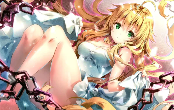 Girl, anime, pretty, blonde, asian, manga, bishojo, chain