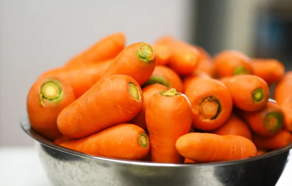 Bowl, vegetables, carrots, a lot, bokeh, basin, washed