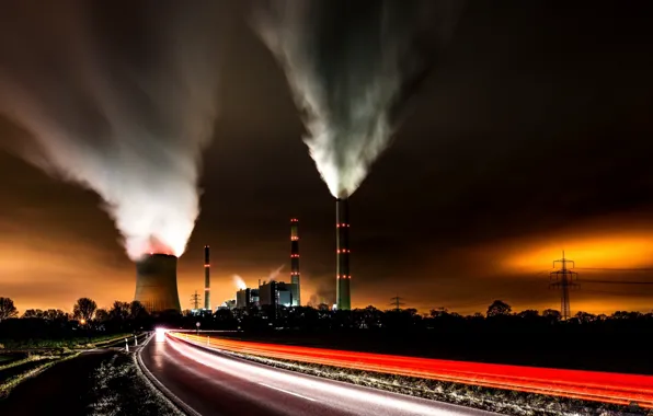 Road, night, pipe, smoke, couples