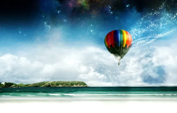 Sea, balloon, shore
