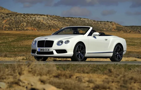 Bentley, Continental, White, Convertible, Lights, GTC, The front