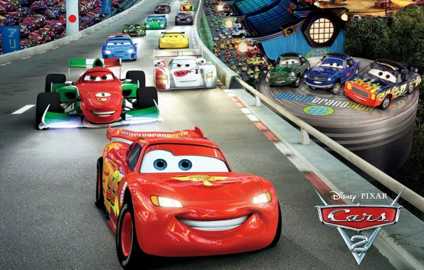 Lightning, pixar, track, sports cars, Cars 2, cars 2
