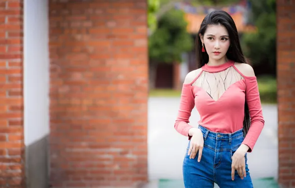 Picture girl, background, Asian