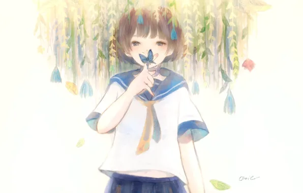 Flowers, butterfly, Girl